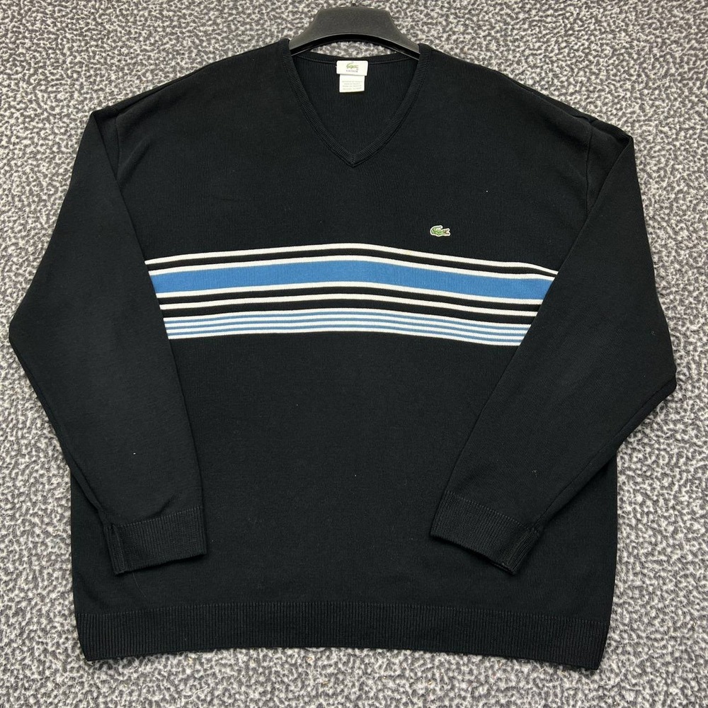 Lacoste Sweatshirt Men Extra Large Black Pullover Long Sleeve‎ V Neck Cotton XL